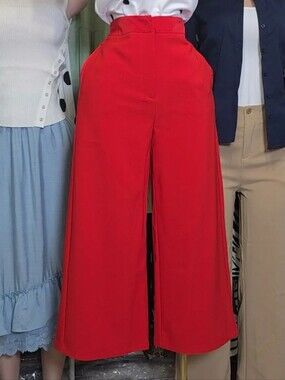 Have Red High-Waist Wide-Leg Palazzo Pants Cropped